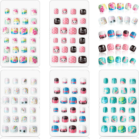 120 Pieces Kids Press on Nails Children Fake Nails Artificial Nail Tips Girls Full Cover Short False Fingernails for Girls Kids Nail Decoration (Little Girl)