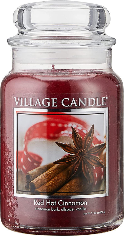 Village Candle Red Hot Cinnamon Large Glass Apothecary Jar Scented Candle, 21.25 oz, 21 Ounce