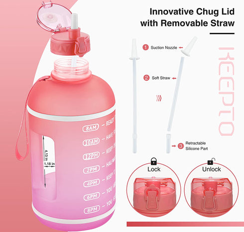 KEEPTO 1 Gallon Water Bottle with Straw-Motivational Water Jug with Time Marker