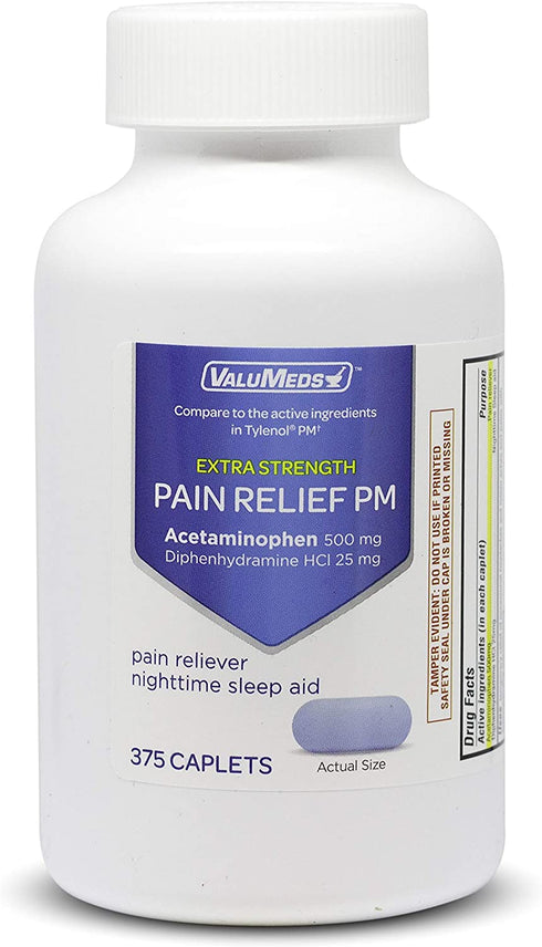 ValuMeds PM Pain Reliever and Nighttime Sleep Aid (375-Caplets) Acetaminophen 500mg | Fast-Acting Relief for Headaches, Minor Aches | Non-Habit Forming