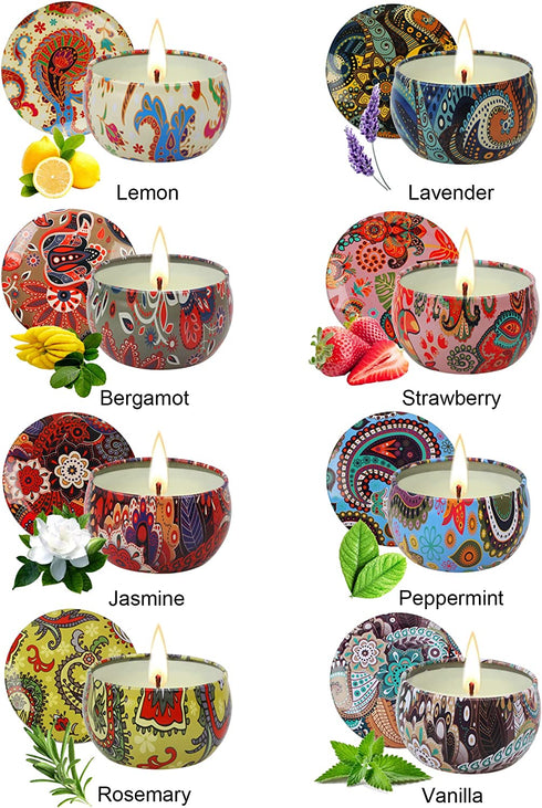 Scented Candles Gifts Set for Women 8 Pack Natural Soy Wax Candle Set with Fragrance Essential Oil for Stress Relief and Aromatherapy