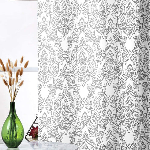 FMFUNCTEX White Grey Damask Print Curtains for Bedroom 63 inch Total Privacy Vintage Flower Window Drapes Living Room Grommet Top 50" w x Set of 2