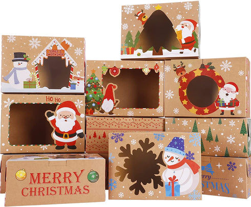 30 Pack Christmas Cookie Boxes for Gift Giving Christmas Bakery Box with Window Large Kraft Holiday Baking Box with Lids for Pastries Cupcakes Candy and Party Favor 8.3 x 5.9 x3.5 Inch by Colorbib