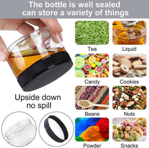 24Pack 4oz Plastic Jars with Lid, DANALLAN Clear Plastic Seasoning Containers with Labels for Cosmetics, Crafts Organizing and Kitchen Food Storage, BPA Free