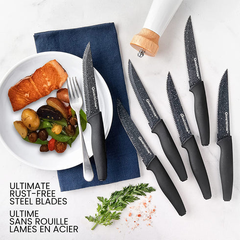 Granitestone Nutriblade 6-Piece Steak Knives with Comfortable Handles, Stainless Steel Serrated Blades Dishwasher-safe and Rust-proof Steak Knife For Home and Restaurant Use As Seen On TV