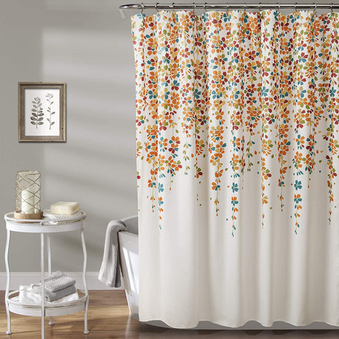 Lush Decor Weeping Flower Shower Curtain-Fabric Floral Vine Print Design, x 72, Turquoise and Tangerine, Turquoise & Tangerine