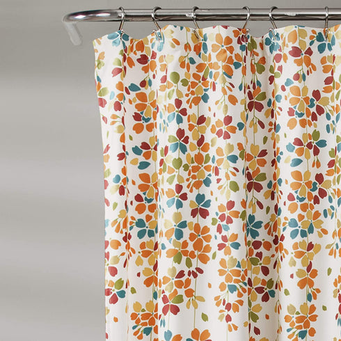 Lush Decor Weeping Flower Shower Curtain-Fabric Floral Vine Print Design, x 72, Turquoise and Tangerine, Turquoise & Tangerine