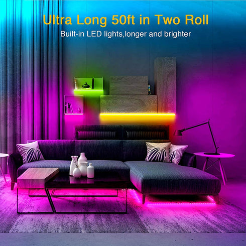 Volivo Bluetooth LED Strip Lights, 50ft Smart Light Strips , App and Remote Control, 5050 RGB Led Lights for Bedroom, Music Sync Color Changing for Room, Kitchen, Party (2 Rolls of 25ft)