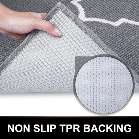 OLANLY Indoor Door Mat, 20x32, Non-Slip Absorbent Resist Dirt Entrance Rug, Machine Washable Low-Profile Inside Floor Mat Door Rugs for Entryway, Grey Trellis