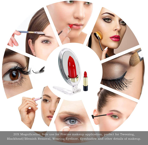 20X Magnifying Mirror, 6 Inch, Two Sided Hand Mirror, 20X/1X Magnification, Folding Makeup Mirror with Handheld/Stand, Use for Makeup Application, Tweezing, and Blackhead/Blemish Removal.