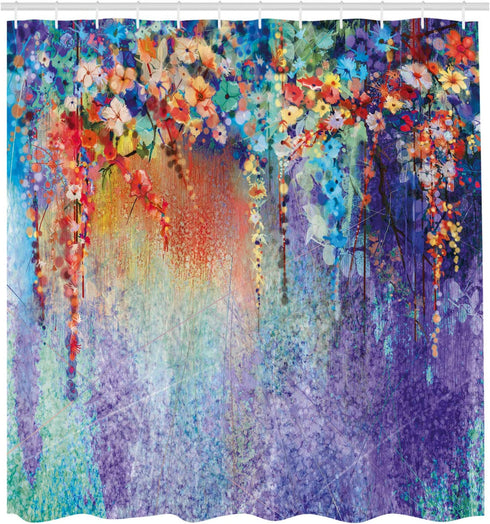 Ambesonne Flower Shower Curtain, Abstract Herbs Alternative Medicine Blossoms Ivy Back Florets Shrubs Design, Cloth Fabric Bathroom Decor Set with Hooks, 69" W x 70" L, Ceil Blue