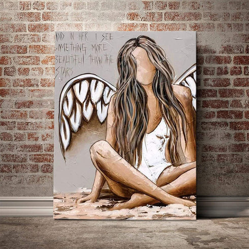 Angels Canvas Wall Art Angel Wall Decor Angel Wings Poster Angel Canvas Art - And In Her I See - Angel Feather Ground Wings Decor Paintings on The Wall Posters for Living Room UNFRAMED 16x24in