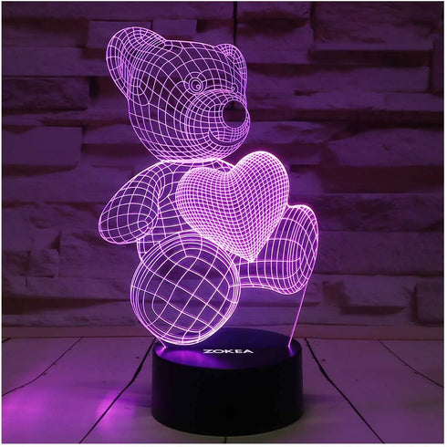 Night Light 3D lamp 7 Colors Changing Nightlight with Smart Touch & Remote Control 3D Night Light for Kids or as Gifts for Women Kids Girls Boys (Teddy Bear)