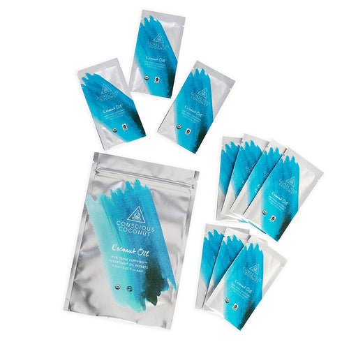 Certified Organic, Fair Trade Coconut Oil Packets, Cold-Pressed Virgin Coconut Oil for Skin Care and Hair Care, Grab & Go Box, Small Batch Coconut Oil Packets, 10 packets - Conscious Coconut