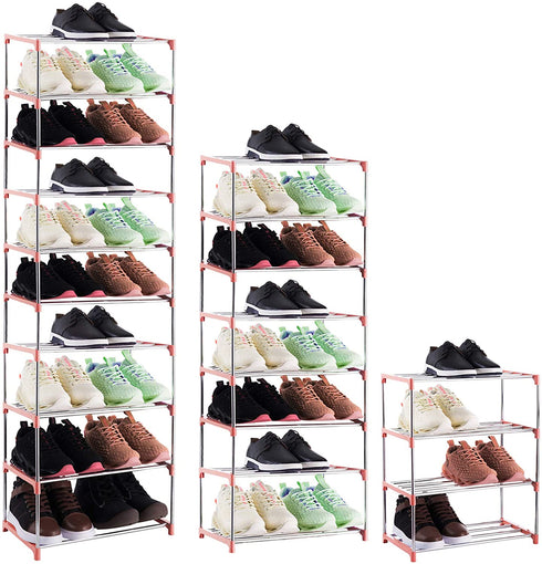 Xerhnan 10-Tier Stackable Small Shoe Rack, Lightweight Shoe Shelf Storage Organizer for Entryway, Hallway and Closet (Pink)