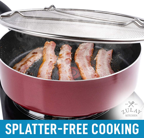 Splatter Screen for Frying Pan - Stops Almost 100% of Hot Oil Splash - X Large 15.5" Stainless Steel Grease Guard Shield and Catcher- Keeps Stove and Pans Clean & Prevents Burns When Cooking by Zulay