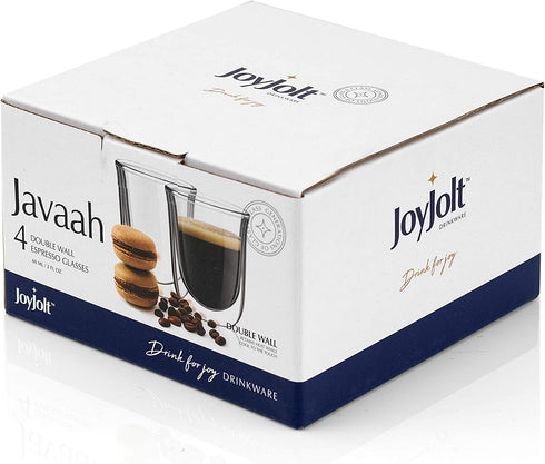 JoyJolt Javaah Double Walled Espresso Glasses Espresso Cups (Set of 4)- 2-Ounces