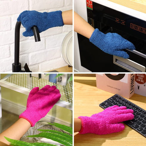 4 Pieces Window Venetian Blind Cleaner Tool, 2 Blind Duster Brush 7 Finger Dusting Cleaner Tool 2 Pairs Microfiber Dusting Cleaning Glove for Air Conditioner Shutter (Orange, Dark Blue, Rose Red)
