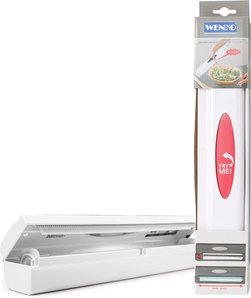 WENKO Refillable Wrap Dispenser, Aluminium, Plastic, Tin, Foil Cutter, 14.96 x 2.05 x 2.64 inch, White