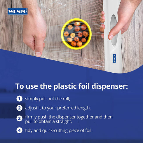 WENKO Refillable Wrap Dispenser, Aluminium, Plastic, Tin, Foil Cutter, 14.96 x 2.05 x 2.64 inch, White