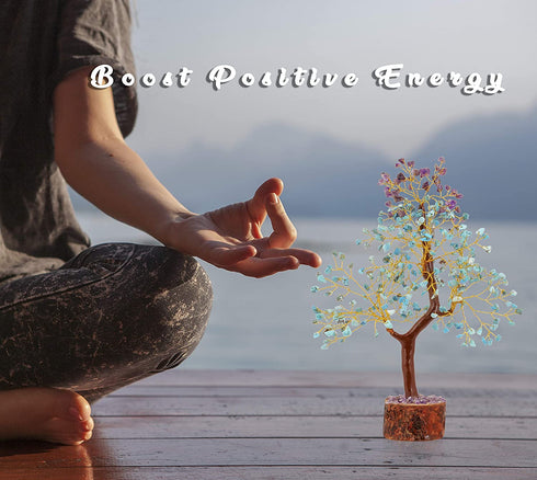 Turquoise, Amethyst Crystal - Feng Shui Decor - Amethyst Tree Decor - Natural Raw Purple Amethyst, Gemstone Tree, Office Decor, Crystal Gifts, Positive Energy Stones, Crystal Tree