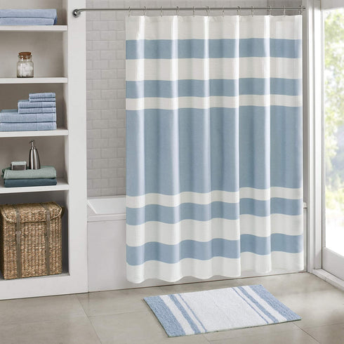 Madison Park Reversible Spa Rug 100%-Cotton Striped Ultra Soft Water Fast Bath Non-Slip Absorbent Quick Dry Mats for Tub, Shower Room, and Bathroom, 20"x30", Blue (MP72-6210)