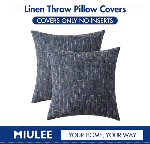 MIULEE Pack of 2 Decorative Burlap Linen Throw Pillow Covers Modern Farmhouse Pillowcase Rustic Woven Textured Cushion Cover for Sofa Couch Bed 18x18 Inch Blue