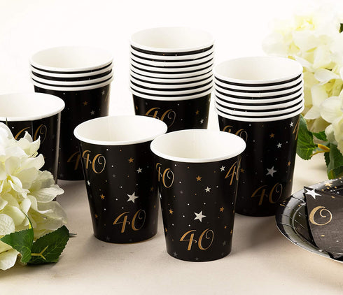 40th Birthday Party Bundle, Includes Plates, Napkins, Cups, and Cutlery (24 Guests,144 Pieces)