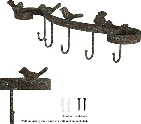 Lavish Home Decorative Birds on Ribbon Cast Iron Shabby Chic Rustic Wall Mount Hooks for Coats, Towels, Hats, Scarves, Jewelry, and More, (L) 19.25?x (W) 3.75?x (H) 6?
