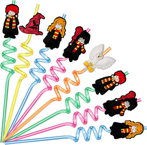 25 Harry Party Favors Straws, Reusable Plastic Straws 5 Design for Kids Wizard Potter Party Supplies Favors, with 2 Cleaning Brushes, Har/25
