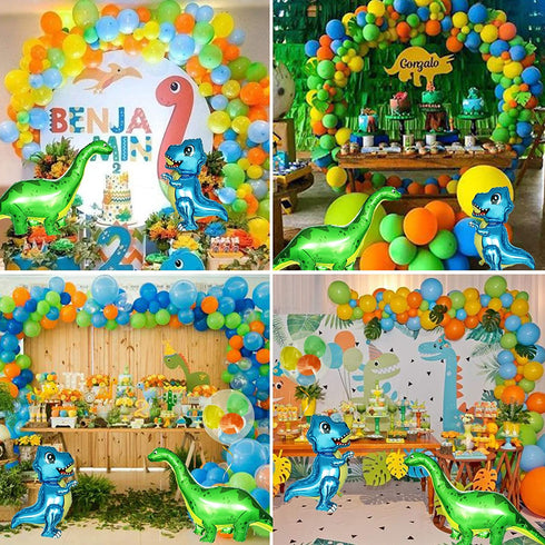 162 Pcs Boys Dinosaur Party Supplies with 4D T-Rex Balloon Dinosaur Jungle Jurassic Theme Balloons for Blue theme Boys Birthday Party Baby Shower Decorations