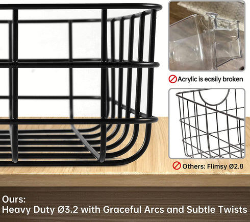 Tymvic Wire Baskets for Storage Pantry Black(12.5x9x3.5inch) Set of 2 Metal Bins Storage Baskets for Pantry Organization and Storage,Metal Basket for Living Room,Bedroom,Kitchen,Bathroom,Pantry Room