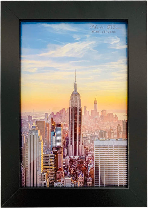 Frame Amo 6x9 Black Modern Picture Frame, 1 inch Border, Glass Front, for Wall or Table (1)
