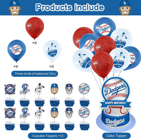 32 Pcs Dodgers Theme Birthday Party Decorations,Party Supply Set for Kids with 1 Happy Birthday Banner Garland , 13 Cupcake Toppers, 18 Balloons for Los Angeles Party Decorations