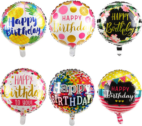 Happy Birthday Foil Balloons Round Mylar Helium Balloon Party Decorations Supplies 18 Inch Pack of 6