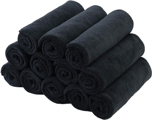 Polyte Premium Microfiber Cleaning Towel,16 x 16 in, 12 Pack (Black)