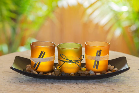 Natural Candlescape Set, 3 Decorative Candle Holders, Rocks and Tray