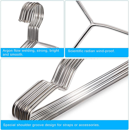 GOSKEY 10 Pack Stainless Steel Coat Hangers Metal Wire Hangers Heavy Duty Hangers, Space Saving Clothes Hangers 16.5in Ultra Thin Clothes Hangers