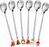 btdeal Christmas Spoons with Gift Box, Stainless Steel Stirring Spoon Tea Spoon Coffee Spoon with Christmas Pendant for Xmas Party Tableware Decor, 6pcs/Set (Silver)