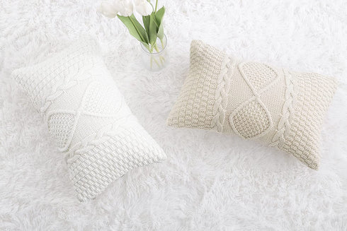 MANDIOO Cotton Knitted Beige Decorative Throw Pillow Covers Soft Cozy Outdoor Cushion Cases Luxury Modern Pillowcases for Couch Sofa Bed 18x18 Inches
