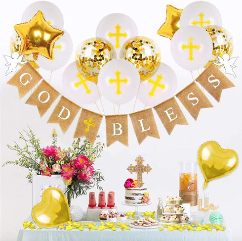 Elkanah Baptism Decorations First Communion Decorations Confirmation Decorations Mi Bautizo Christening Decorations God Bless Banner Balloons