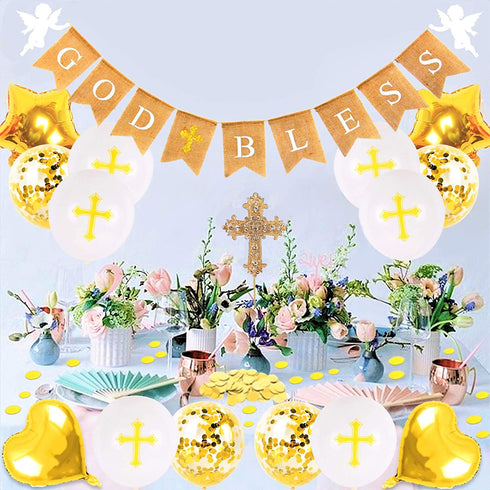 Elkanah Baptism Decorations First Communion Decorations Confirmation Decorations Mi Bautizo Christening Decorations God Bless Banner Balloons