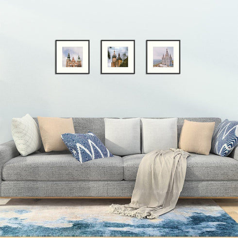 Golden State Art, 12x12 Aluminum Photo Frame - Ivory Mat for 8x8 Picture - Swivel Tabs - Sawtooth Hangers - Landscape/Portrait - Wall Mounting - Real Glass (Black)