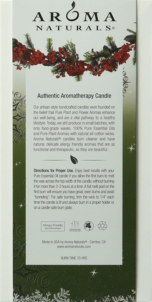 Aroma Naturals Holiday Essential Oil Pillar Candle, Juniper, Spruce and Basil, Fresh Forest, 2.75 inch x 5 inch