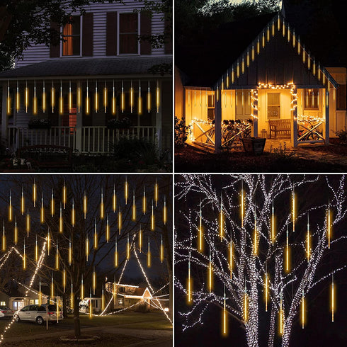 Meteor Shower Christmas Icicle Lights Outdoor, 11.8 Inches 10 Tubes 240 Led Snowfall Lights Connectable, Hanging Falling Rain Lights for Tree Bushes Holiday Christmas Decorations, Warm White