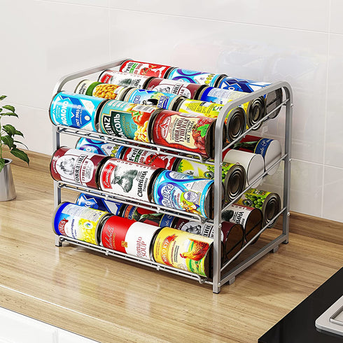 AIYAKA 3 Tier Stackable Can Rack Organizer,for food storage,kitchen cabinets or countertops,Storage for 36 cans,Silver
