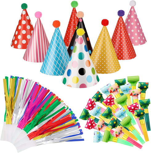 59 Pieces Birthday Party Cone Hats with Colorful Party Blowers and Metallic Fringed Noise Makers Birthday Blowouts Horns Whistles Musical Noisemakers Birthday Party Supplies and Favors for Kids