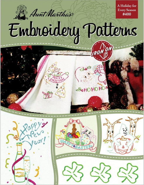 Aunt Martha's 405 A Holiday for Every Season Embroidery Transfer Pattern Book, Over 25 Iron On Patterns