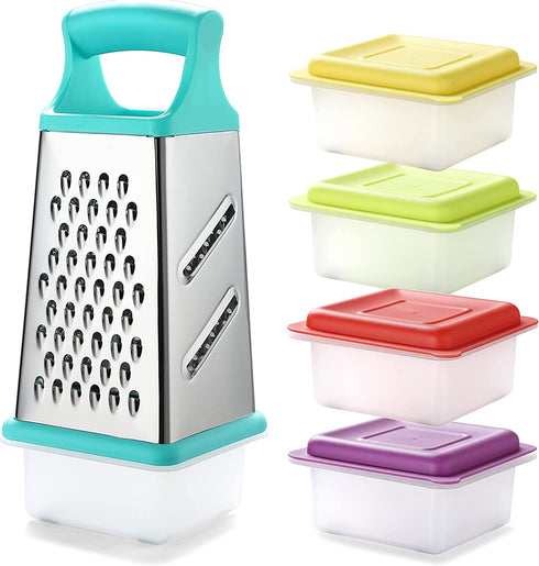 Marco Almond KYA57B Box Grater,Stainless Steel Grater with 4 Sides,Slicer 5 Piece Set, Potato,Cheese,Cucumber,Salad Vegetables Graters Peelers, Dishwasher safe, Turquoise