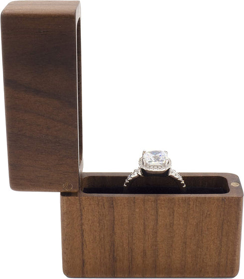 DIAMOND IGLOOS Handcrafted Black Walnut Ring Box with Jewelry Cleaning Cloth - Wood Ring Box - Ring Box for Proposal - Engagement Ring Box - Small Ring Box - Slim Ring Box